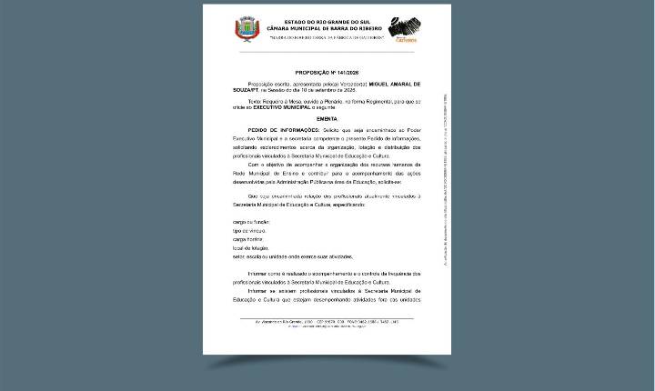 Vereador Miguel solicita informações sobre profissionais da Educação